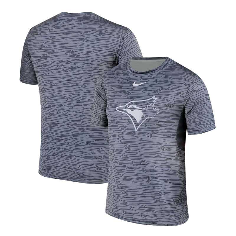 Toronto Blue Jays Gray Black Striped Logo Performance T-Shirt,We sell and wholesale Toronto Blue Jays Gray Black Striped Logo Performance T-Shirt on line form chian!
